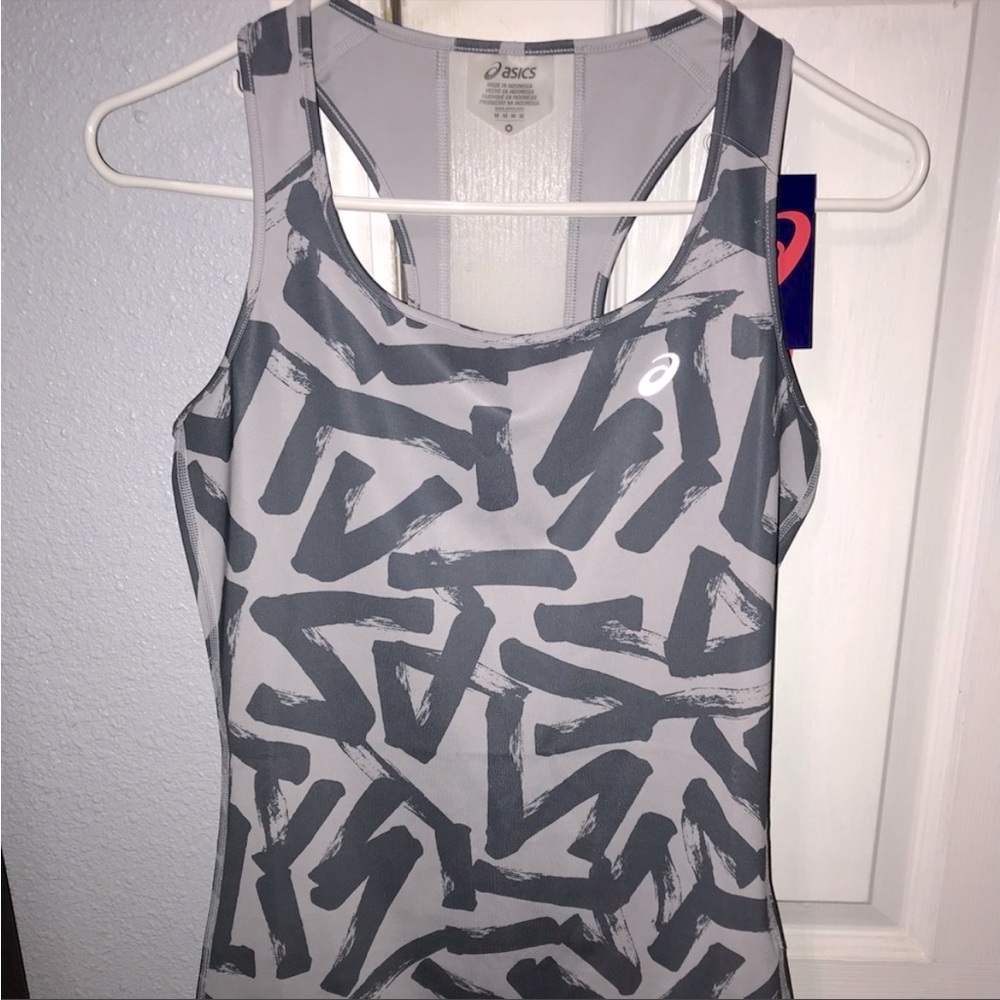 ASICS D1 Fitted Racerback Tank Top Mesh-back Detail Medium Gray Geometric Print